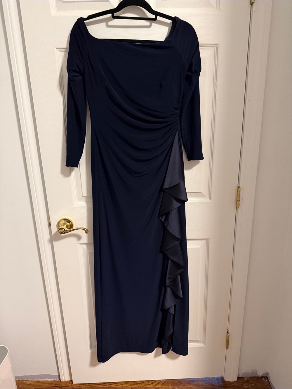 Lauren Ralph Lauren Navy Long-Sleeve Ruffle-Accent Maxi Dress